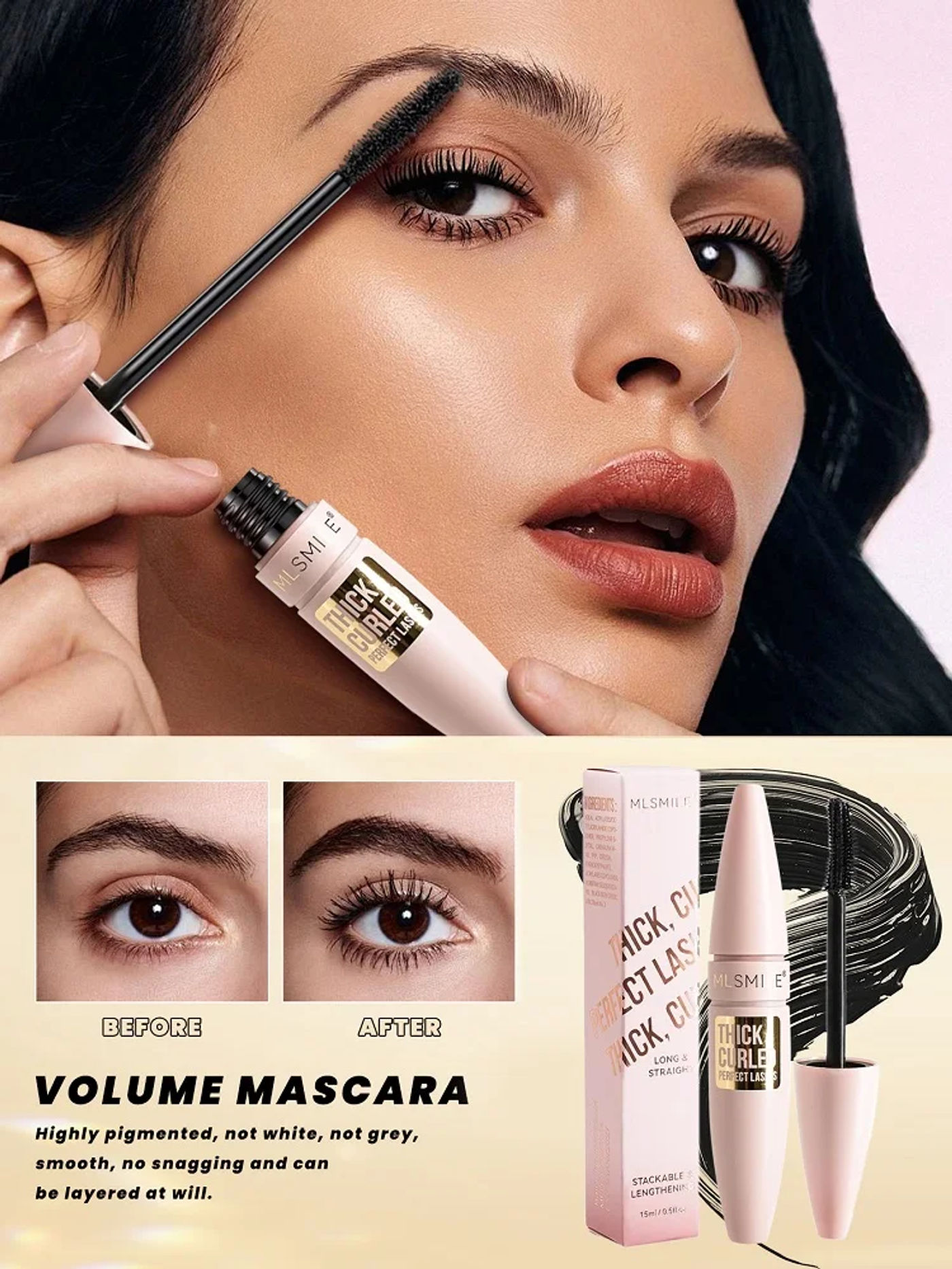 Description Picture 2 of item5 Colors Mascara Thick Long Curling Waterproof Liquid Fiber Mascara Long-lasting Mascara Eyelash Extension Large Eye Makeup.