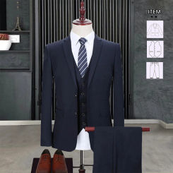 Solid Navy Suits Men 3 Pieces Business Office Clothing Tailor-Made 2 Buttons Jacket Vest Pants Plus SIze Groomsman Tuxedo 2024