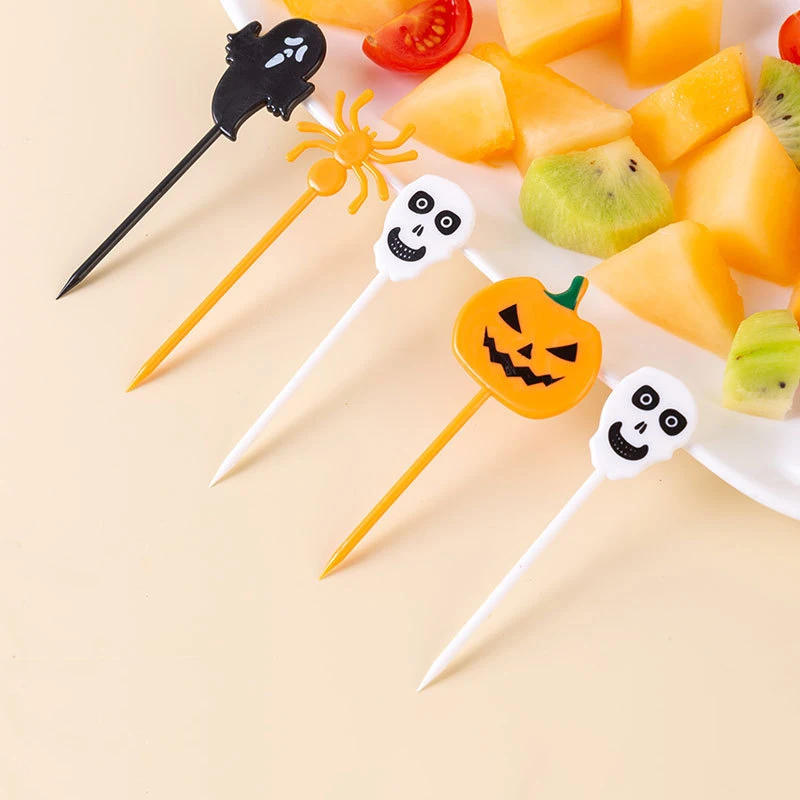 Description Picture 4 of item10pcs Halloween Fruit Fork Cartoon Children Cake Dessert Pick Toothpick Lunch Pick Food Fork Bento Party Decoration Random Style