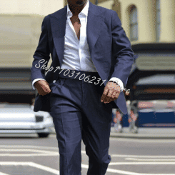 Navy Blue Beach Wedding Linen Men Suits Slim Fit Groomsmen Groom Tuxedos Tailor-made Casual 2Pcs Blazer Pants Costume Homme