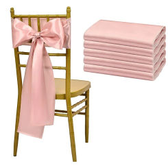 50PCS 17x275cm Rose Gold Satin Chair Sashes Bows Chair Cover Ribbons for Wedding Banquet Party Baby Shower Event Decorations