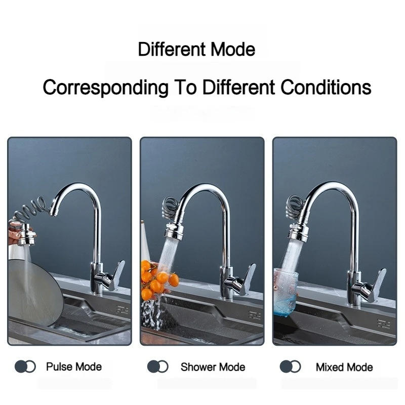 Description Picture 4 of item3 Modes Pull Out Faucet Extender Universal Aerator Sink Mixer Extension Tube Shower Water Saving Tap Kitchen Accessories