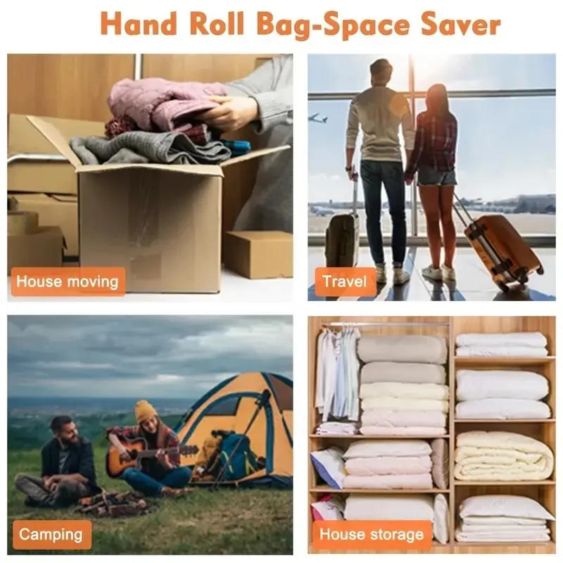 Description Picture 3 of item10PCs Compression Bags For Travel, Hand Roll Plastic Bag For Clothes,Travel Accessories, Sealed Packing Bag For Clothes, Blanket