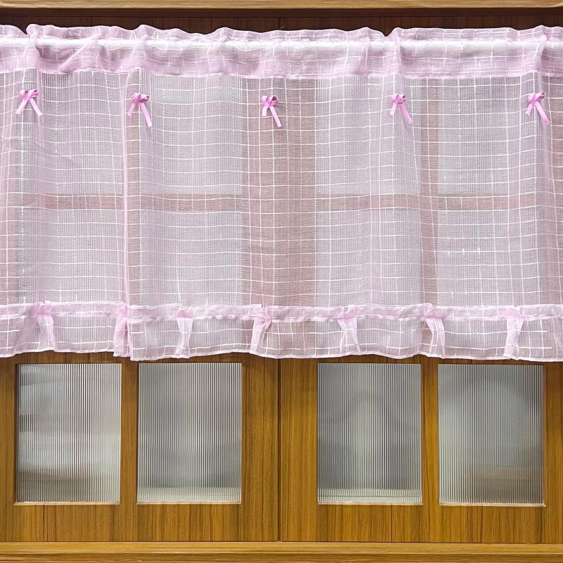 Description Picture 6 of itemPink Short Plaid Sheer Tulle Curtains Kitchen Cabinet Coffee Small Curtains Door Blocking Window Screens Voile Drapes Home Decor