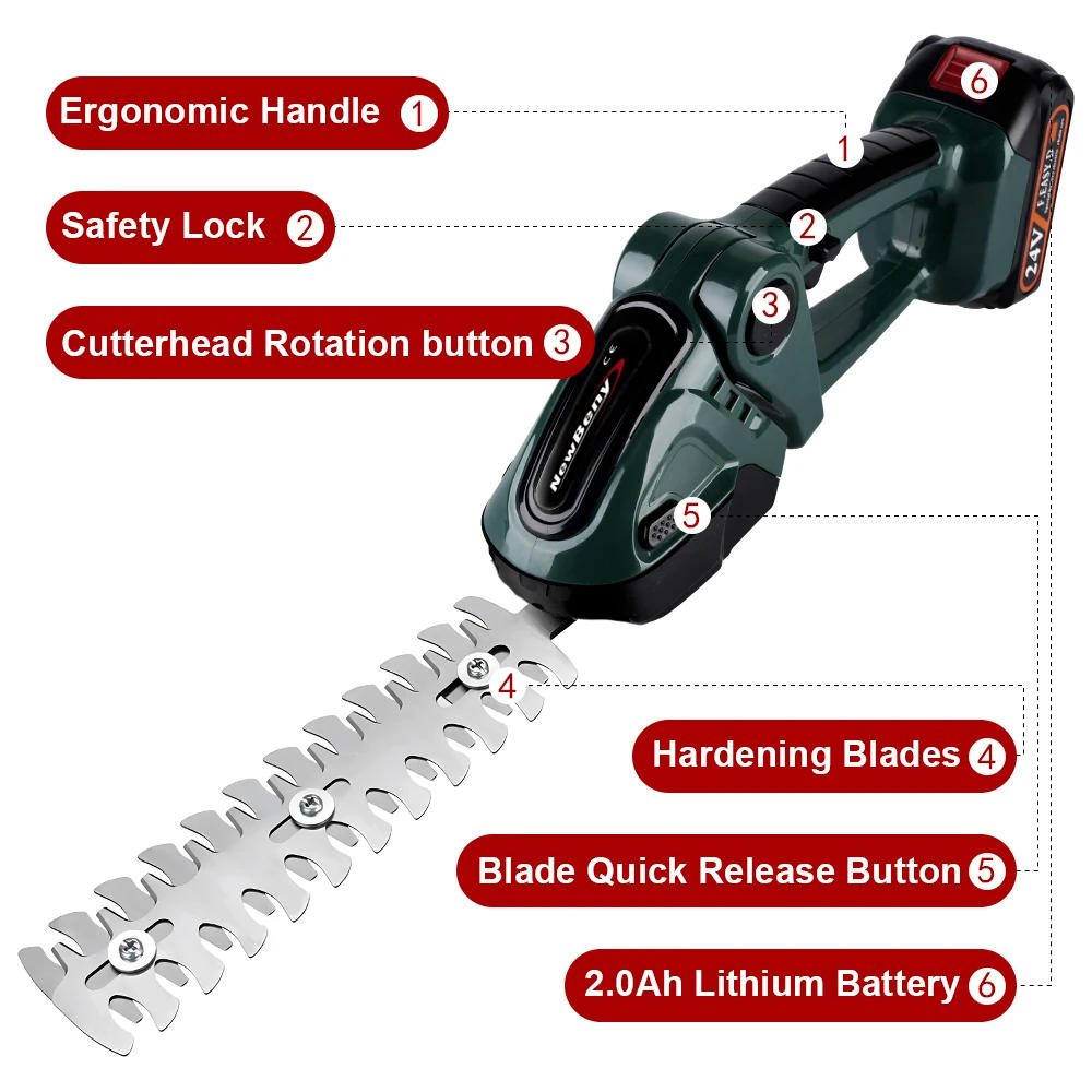 Description Picture 6 of itemNEWBENY 2 IN 1 Handheld Electric Hedge Trimmer Garden Tool 24V Cordless Rechargeable Household Shrub Weeding Pruning Lawn Mower