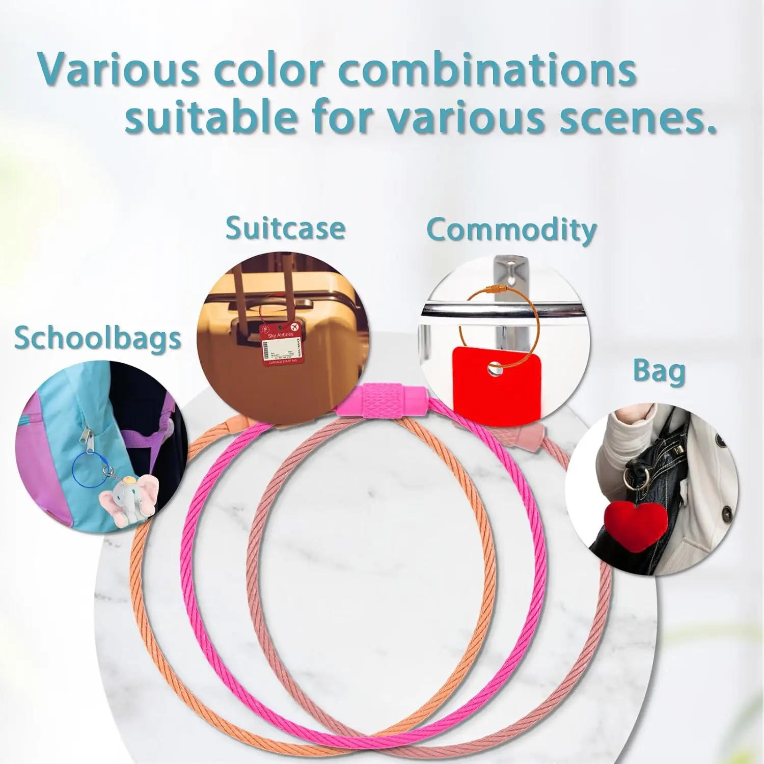 Description Picture 5 of item10PCS Steel Wire Keychain Colors Stainless Ring Key Keyring Circle Rope Cable Loop Outdoor Camp Luggage Tag Screw Lock Gadget