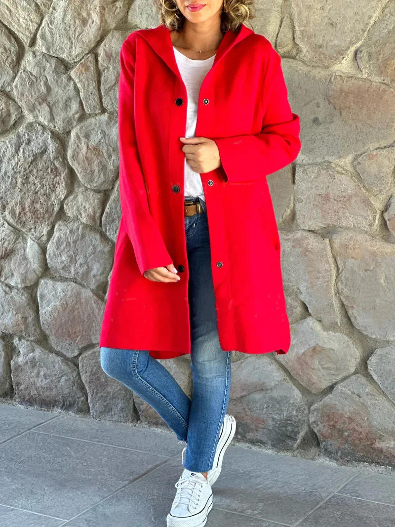 Description Picture 4 of itemAutumn And Winter New Solid Color Woolen For Women's Long Sleeve Coat Elegant Fashion Pocket Casual Loose Female Hooded Coat2024