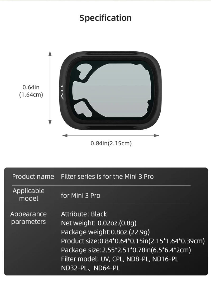 Description Picture 3 of itemBRDRC Lens Filter Set (6PCS) for DJI Mini 3/Mini 3 Pro ND CPL UV Drone Photography Accessories