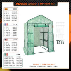 VEVOR Walk-in Green House Greenhouse with Shelves High Strength PE Cover with Doors & Windows and Steel Frame for Planting