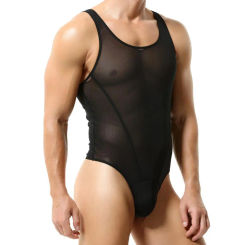 TAUWELL Mens Shapewear Singlets Sexy Underwear Fitness Sport Mesh Breathable Undershirts Men Bodysuit Thongs