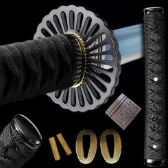 Nice Set Katana Tsuka Handle Steel Tsuba Guard Alloy Kashira Menuki Fuchi Habaki Seppa For Real Japanese Samurai Sword Fittings