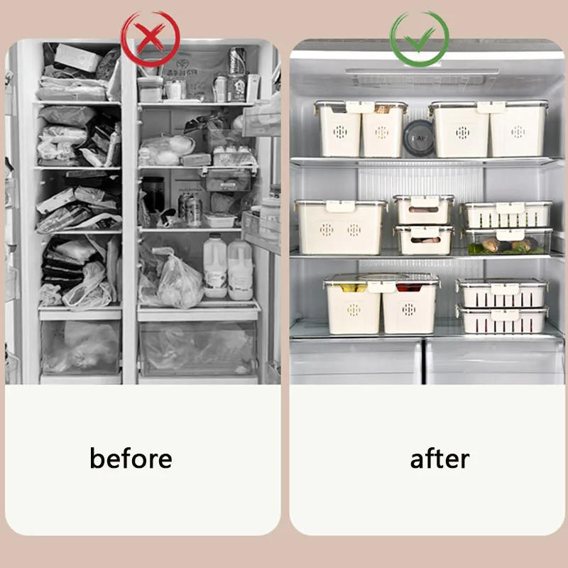 Description Picture 6 of itemRefrigerator Storage Box With Lid And Handle Food Preservation Box Frozen Divided Serving Tray Kitchen Fruit Fish Containers