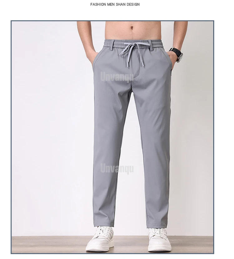 Description Picture 6 of itemUnvanqu Harajuku Street Soft Ice Silk Thin Casual Pants 2024 Summer Men's Fashion New Small Straight Elastic Waist Trousers Male