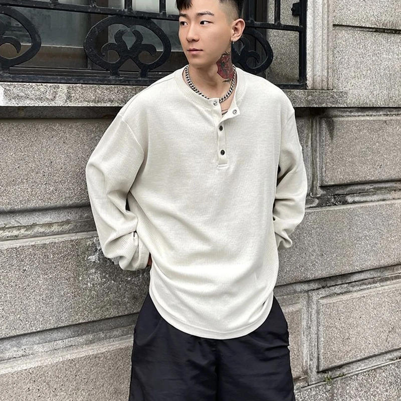 Description Picture 6 of itemFashion Large Size T-shirt Sweatshirt Long-sleeved Men Women Loose Korean Style 2024 Spring Autumn Trendy Solid Color Lapel Top