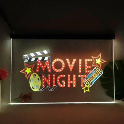 Movie Night Film Cinema Multicolour Luminous Sign with Neon Light Emitting Effect Home Decor Bedroom Wall