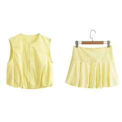 Taop&Za 2024 Summer New Product Women's Fashion Solid Color Zipper Sleeveless Jacket Vest High Waist Skirt Set