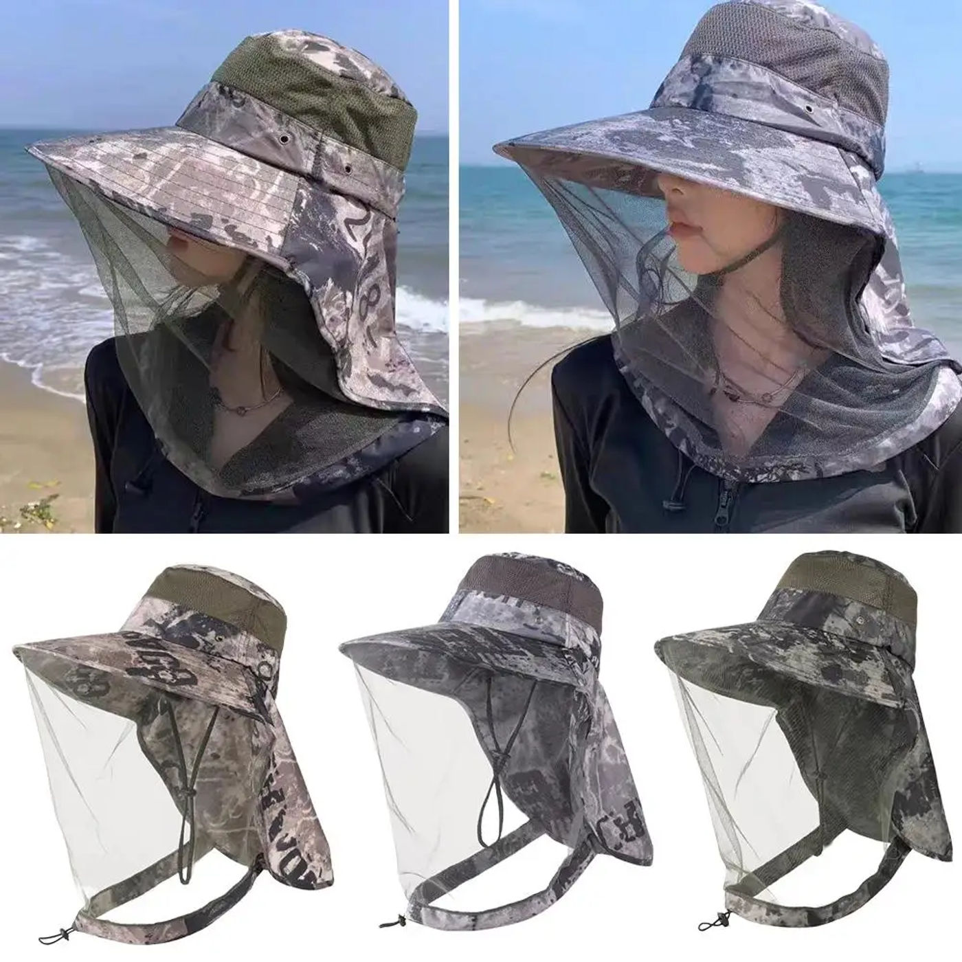 Description Picture 3 of itemAnti-mosquito Cover Mosquito Net Cap Travel Breathable Head Mesh Covers Fishing Caps Outdoor Head Face Mask Hat Net Cover