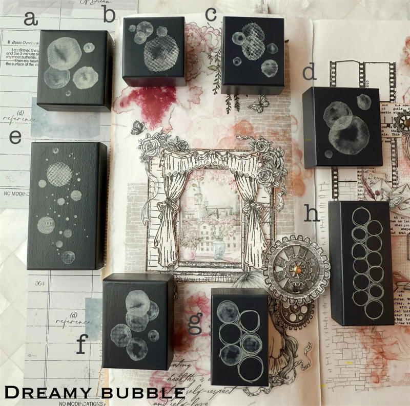 Description Picture 2 of itemJournal Pages Vintage Dreamy Bubble Wooden Rubber Stamp for DIY Scrapbooking Photo Album Card Making