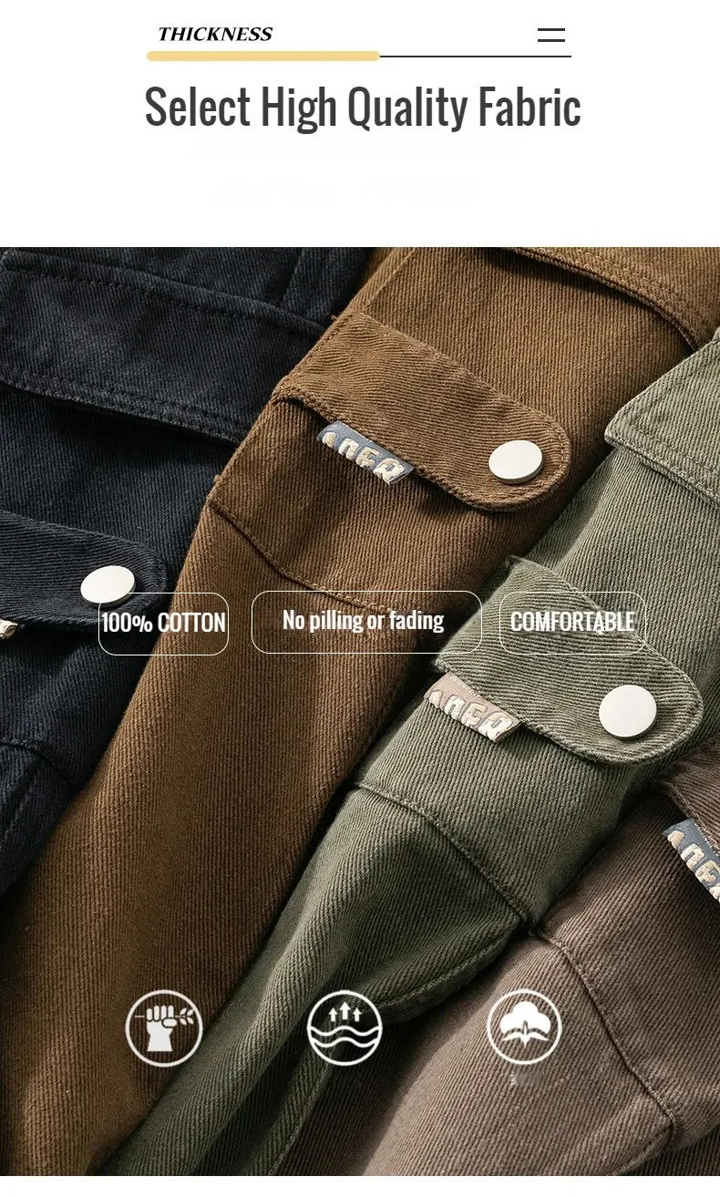 Description Picture 2 of item2024 New Men Cargo Pants Cotton Straight Wide Leg Oversize Pants Male Korean Style Autumn Big Size Fashion Pockets Casual Pants