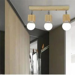 LED Wooden Simple Three-head Ceiling Lamp Square Room Decor  Entrance Lighting  Lighting for Living Room Bathroom Light