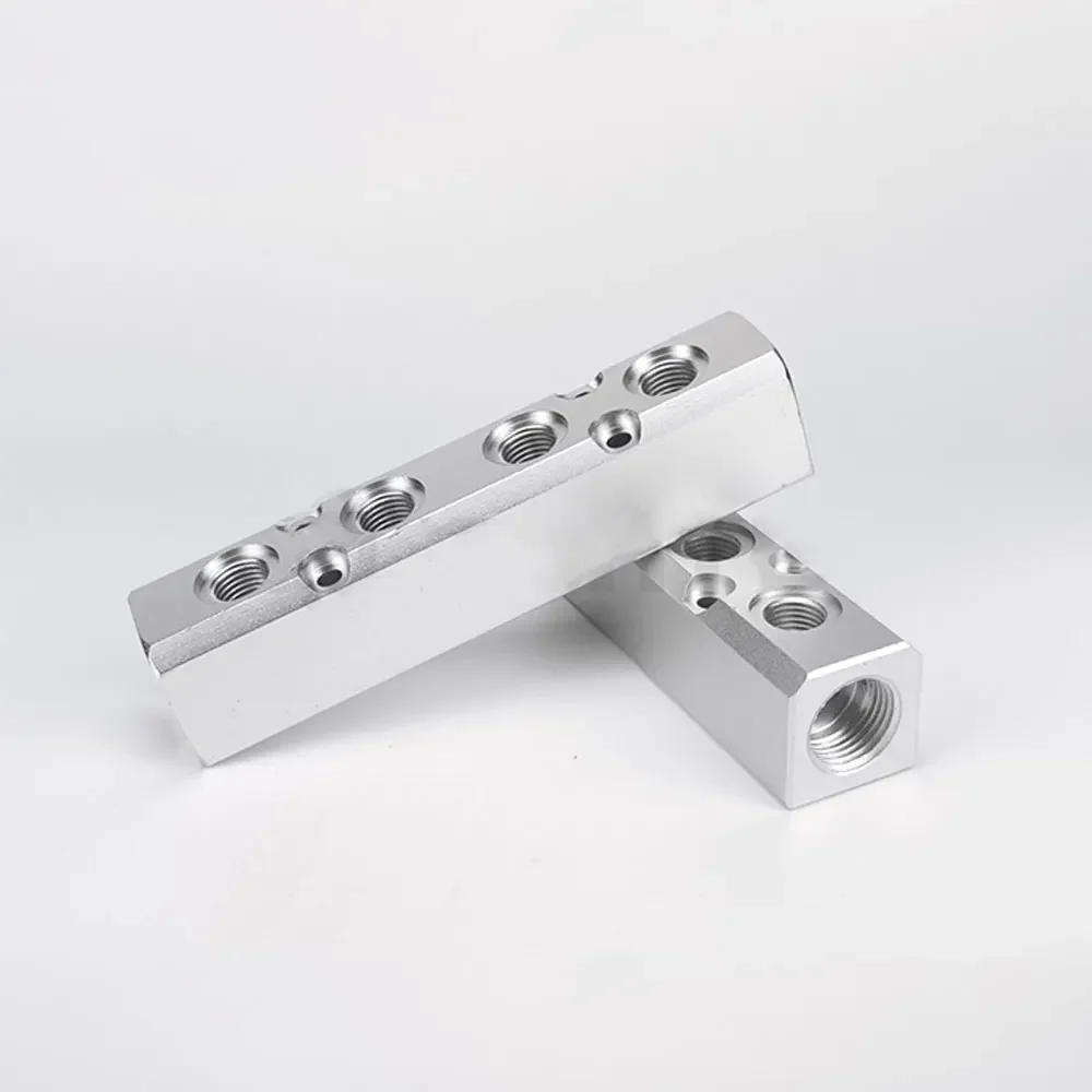 Description Picture 2 of item30x30mm 40x40mm WxH 1/2" inlet to 1/4" Outgassing Female 2 3 4 -7 8 10 Ways Solid Aluminum Pneumatic Air Manifold Block Splitter
