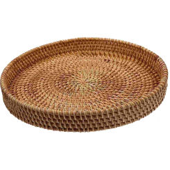 Circle Tray Vanity Stool Rattan Storage Basket Multi-function Coffee Multifunction Decorate Gathering Elegant Fruit Plate