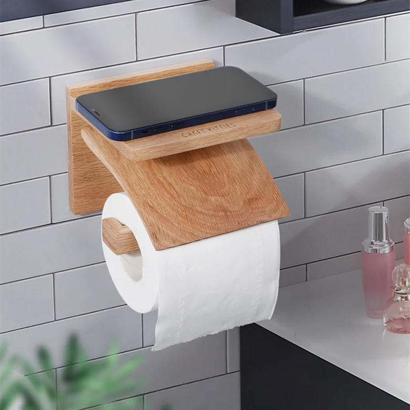 Description Picture 4 of itemSolid Wood Tissue Holder Toilet Paper Towel Rack Wall-mounted Toilet Roll Holder Napkin Holders Tissue Box Storage Rack Shelf