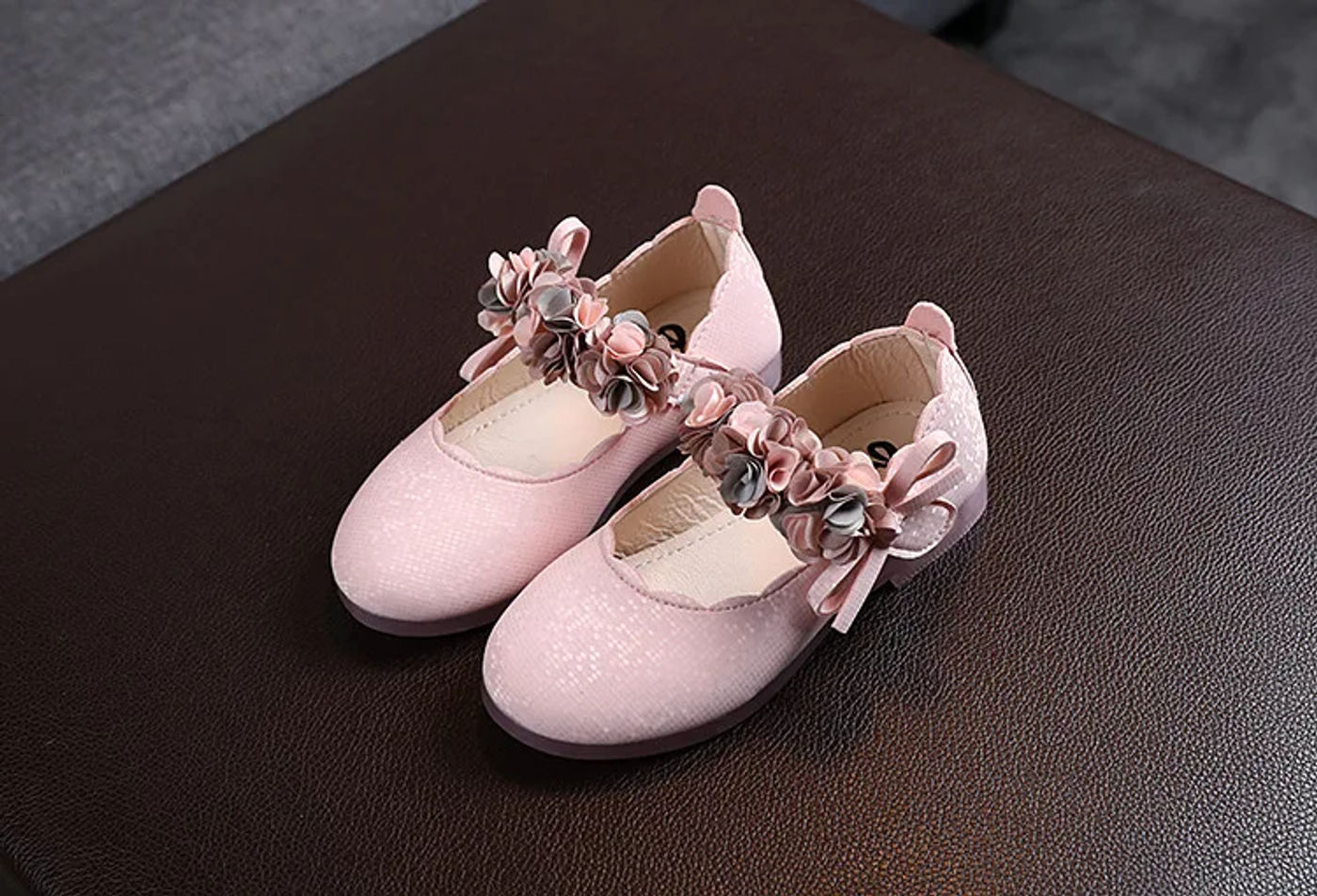 Description Picture 6 of itemToddlers Girls Shoes Kids Flats Princess With Flowers Bow-knot Soft Glitter Leather Children's Party Wedding Shoes Floral 22-31