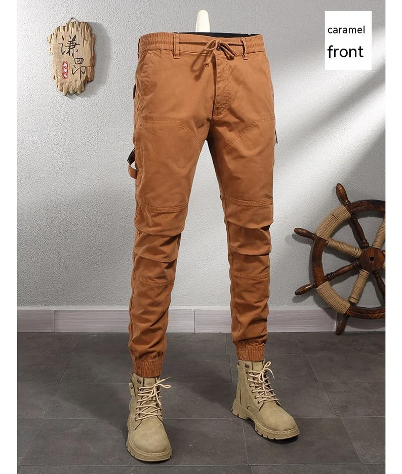 Description Picture 5 of itemAutumn and Winter New Fashion Outdoor Motorcycle Stitching Stretch Slim-Fitting Ankle-Tied Overalls Men Trendy Casual Pants