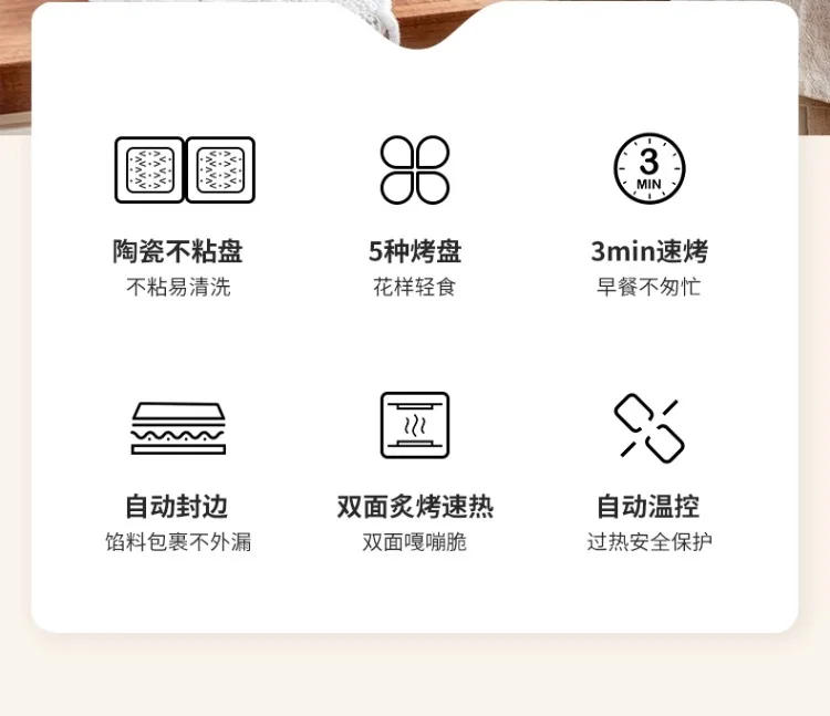 Description Picture 3 of item220V YDP Dual Plate Sandwich Breakfast Maker Multifunctional Waffle Iron Compact Bread Toaster for Home Use C