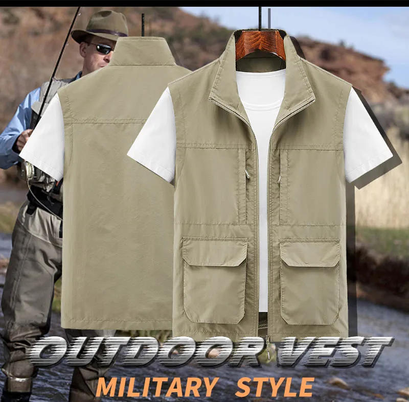 Description Picture 4 of itemMen's Sleeveless Camping Vest Jacket Multi-pocket Outdoor Mesh Vest Hiking Fishing Reporter Tooling Cut-sleeve Slim Waistcoat