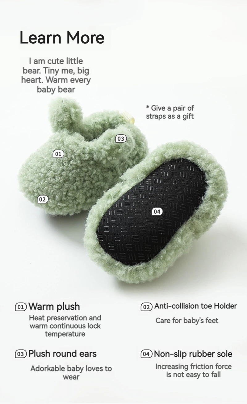 Description Picture 3 of itemBaby Shoes Winter Baby Boy Girl Booties Fluff Soft Toddler Shoes First Lamb Cashmere Anti-Slip Warm Newborn Infant Crib Shoes