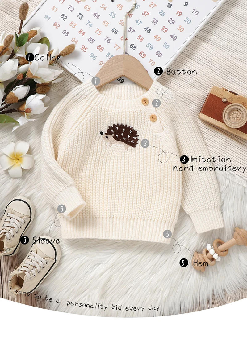 Description Picture 4 of itemBaby Sweaters Knitted Newborn Girl Boy Pullover Long Sleeve Autumn Infant Children Clothing Cute Cartoon Hedgehog Tops Outerwear