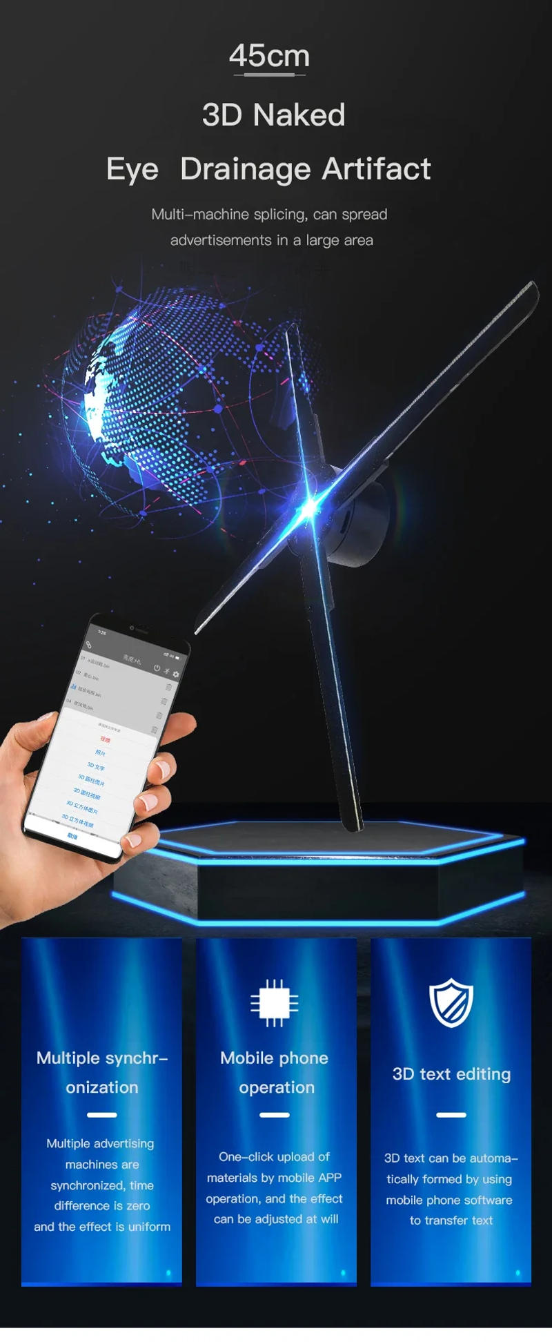 Description Picture 2 of itemHolographic 3d projetor rotary imaging fan screen LED screenless display stereoscopic 45CM advertising machine