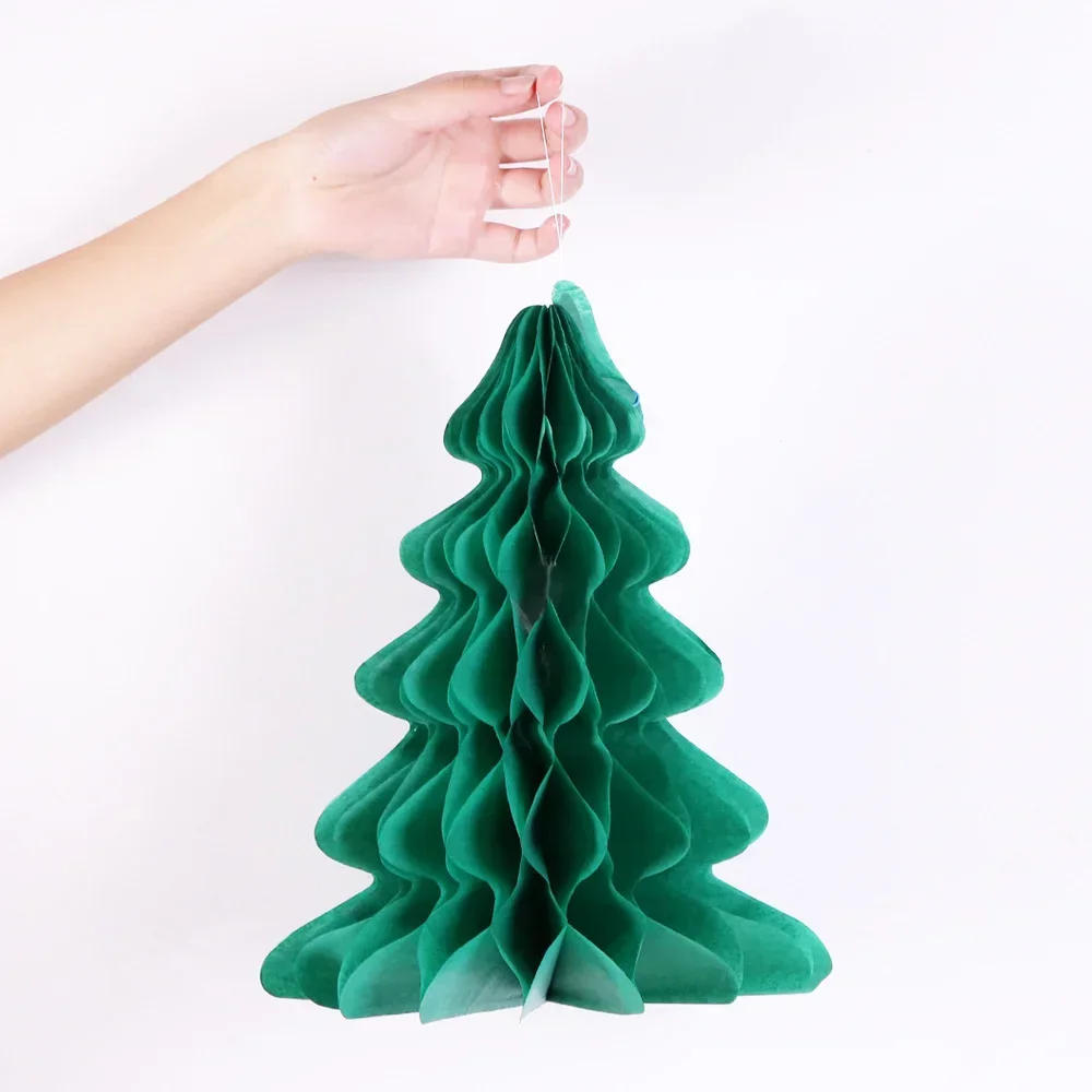 Description Picture 3 of item1PC Christmas Tree/Hat Stereo Pendants Paper Honeycomb Hanging Ornaments for Christmas Party Decor Xmas Table Setting Supplies