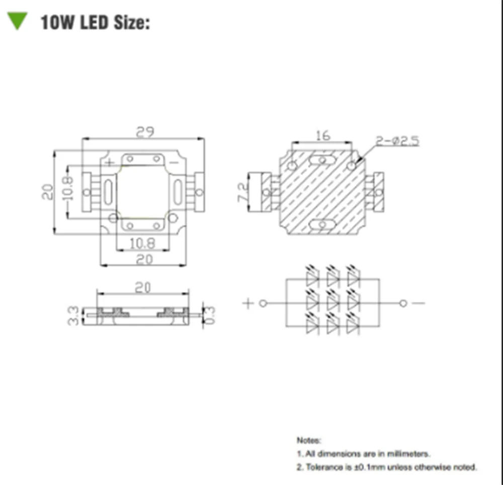 Description Picture 6 of item10W High Power LED Chip 9-12V Cool Warm White Yellow RGB Red Green Blue