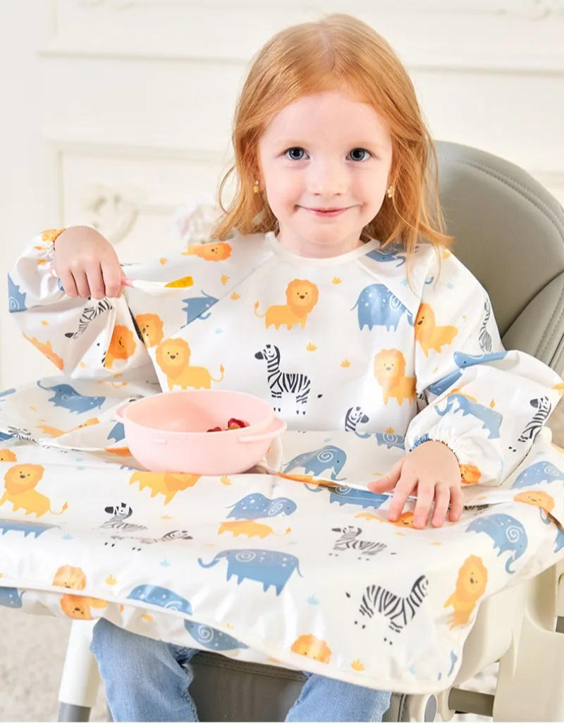 Description Picture 3 of itemWaterproof Coverall Baby Feeding Bibs for 6 Month To 5 Years Old Toddler Long Sleeve Weaning Bib Attaches To Highchair and Table