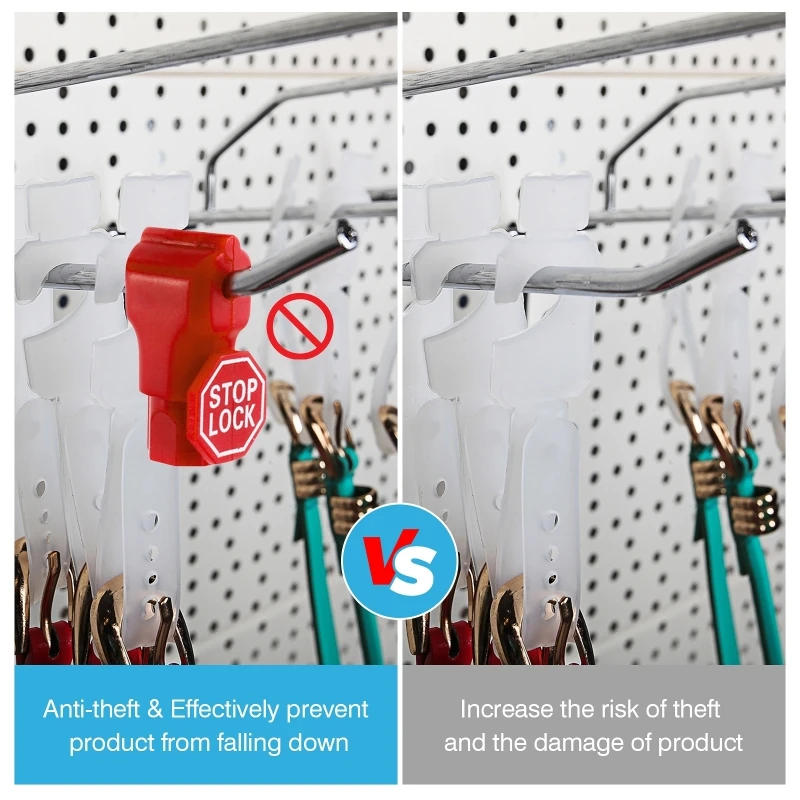 Description Picture 4 of item100pcs Supermarket Hook Stoplock Pegboard Loss Prevention Shop Hook Stop Lock Commodity Security Display Security Locks 5mm 6mm
