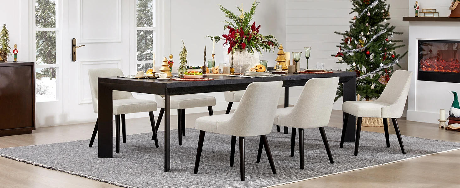 Description Picture 5 of itemCHITA Mid-Century Modern Dining Chair, Upholstered Fabric Accent Chair for Dining Room, Set of 2, Flax Beige in Fabric