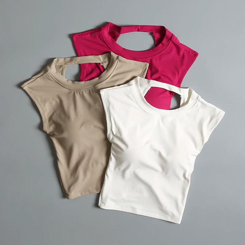 Description Picture 4 of itemSummer Sexy Short Backless Fixed Chest Pad Sports T-shirt Vest Women's Tight Quick-drying Sports Bras Sleeves Slimming Yoga Top