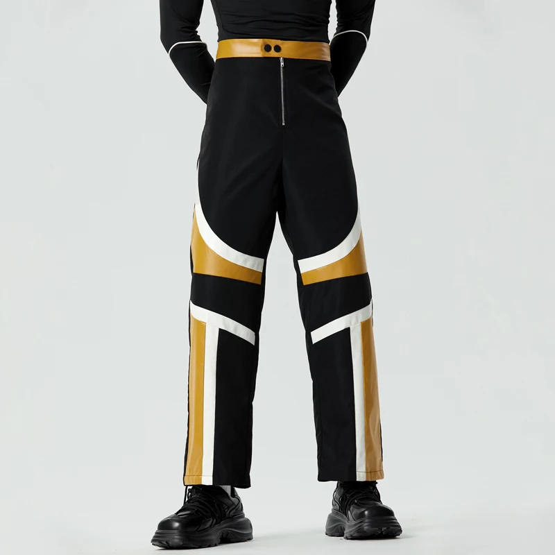 Description Picture 6 of itemMen Pants Patchwork Button Zipper Joggers Fashion Straight Trousers Men Streetwear PU Leather 2023 Casual Pantalon S-5XL INCERUN
