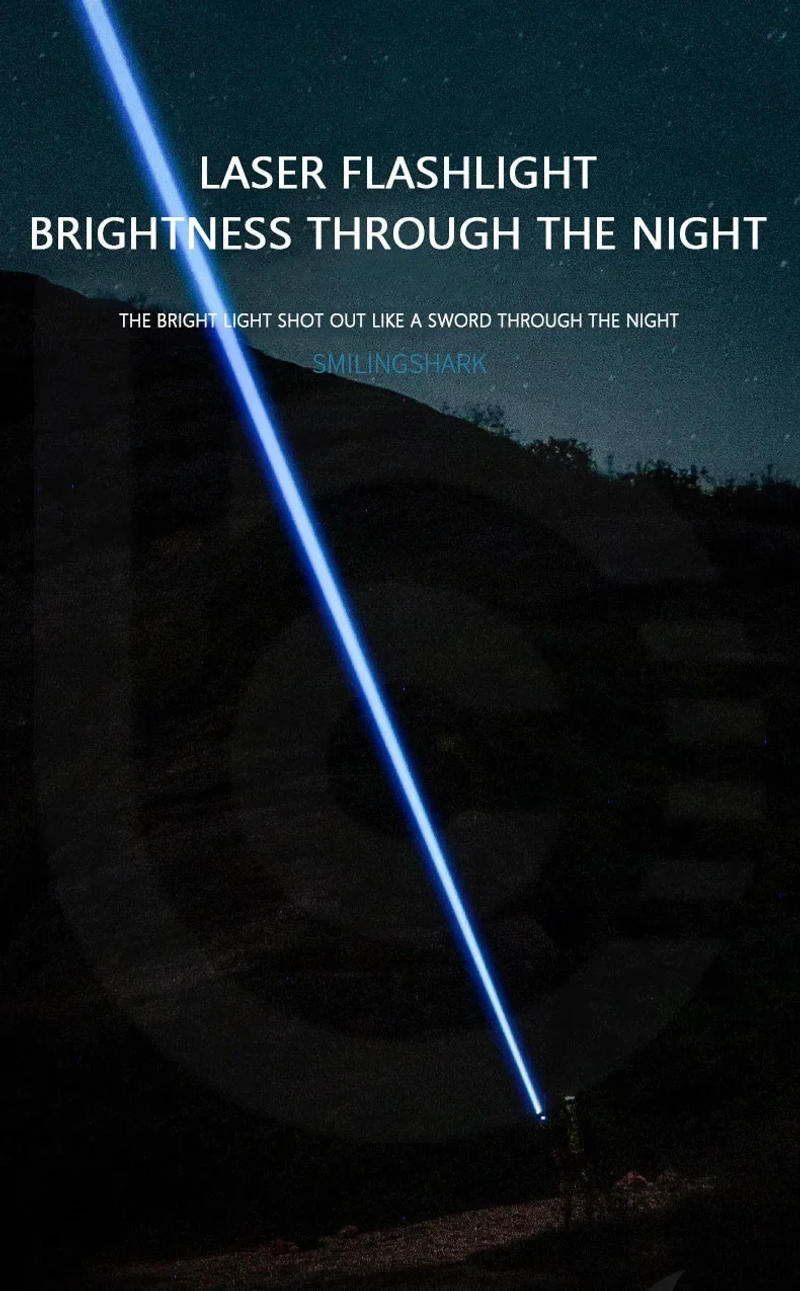 Description Picture 6 of itemHigh Power White Laser Flashlight Super Bright LED Spotlight Long Range Torch Zoom Emergency Outdoor With Battery Indicator