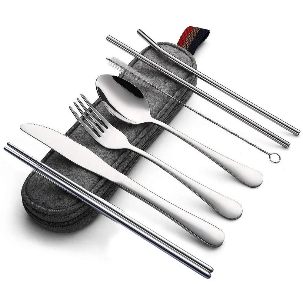 Description Picture 6 of itemTableware Reusable Travel Cutlery Set Camp Utensils  with Stainless Steel Spoon Fork Chopsticks Straw Portable Case