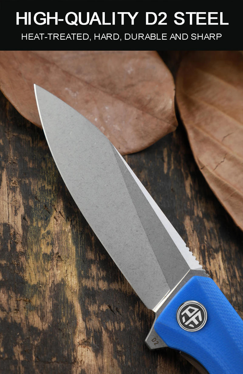 Description Picture 5 of itemPetrified fish D2 Steel PF818 folding knives G10 handle ball bearing outdoor hunting knife EDC pocket tool