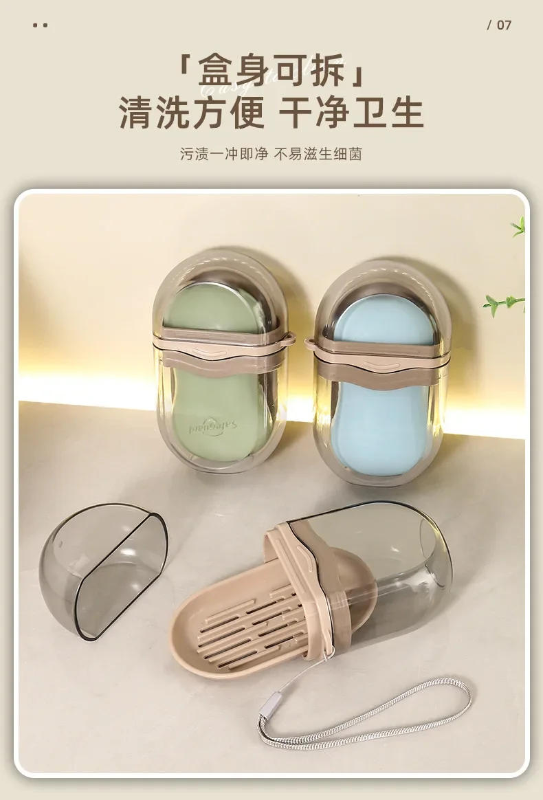 Description Picture 5 of item1PC Portable Travel Soap Dish With Drain Water Bathroom Supplies Waterproof Sealed Transparent Bathroom Holders And Dispensers