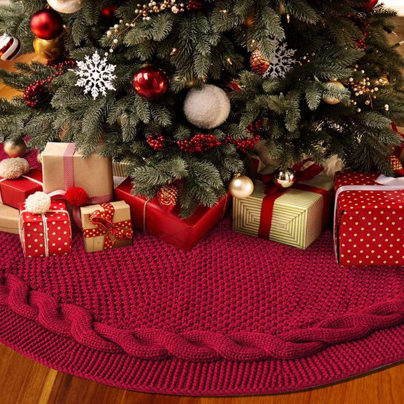 Description Picture 4 of itemChristmas Tree Skirt Knitted Xmas Tree Bottom Decor Mat Round Mat Ornaments Navidad for Rustic Holiday Party Decoration
