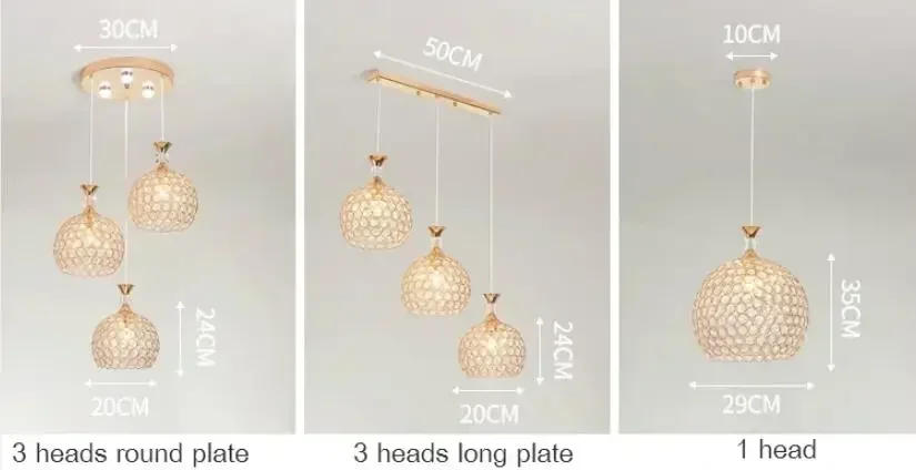 Description Picture 4 of itemDining room lamp Pendat Lamp three head led modern simple bar bedroom single head creative dining room crystal meal chandelier