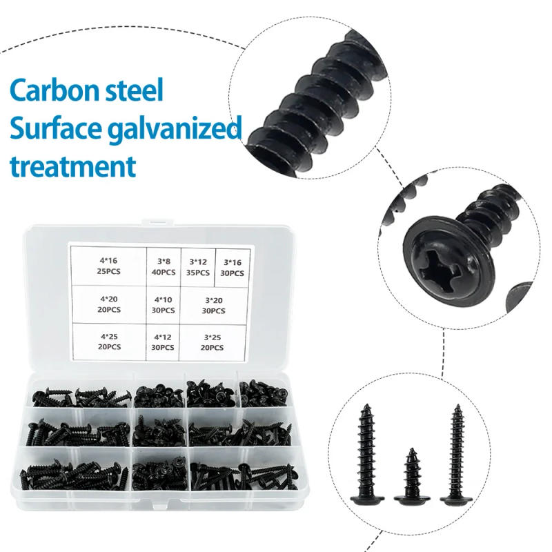 Description Picture 4 of item340/500Pcs Self Tapping Screws Set M3/M4/M3.5/M4.8 Pozi Flange Pan Head Kit Phillips Truss Head Metal Screw Self Lock Nut
