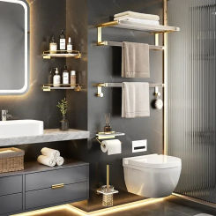 Luxury Aluminum Acrylic Bathroom Storage Rack Bathroom Holder Towel Rack Toilet Brush Roll Paper Shelves Shower Accessorie Shelf