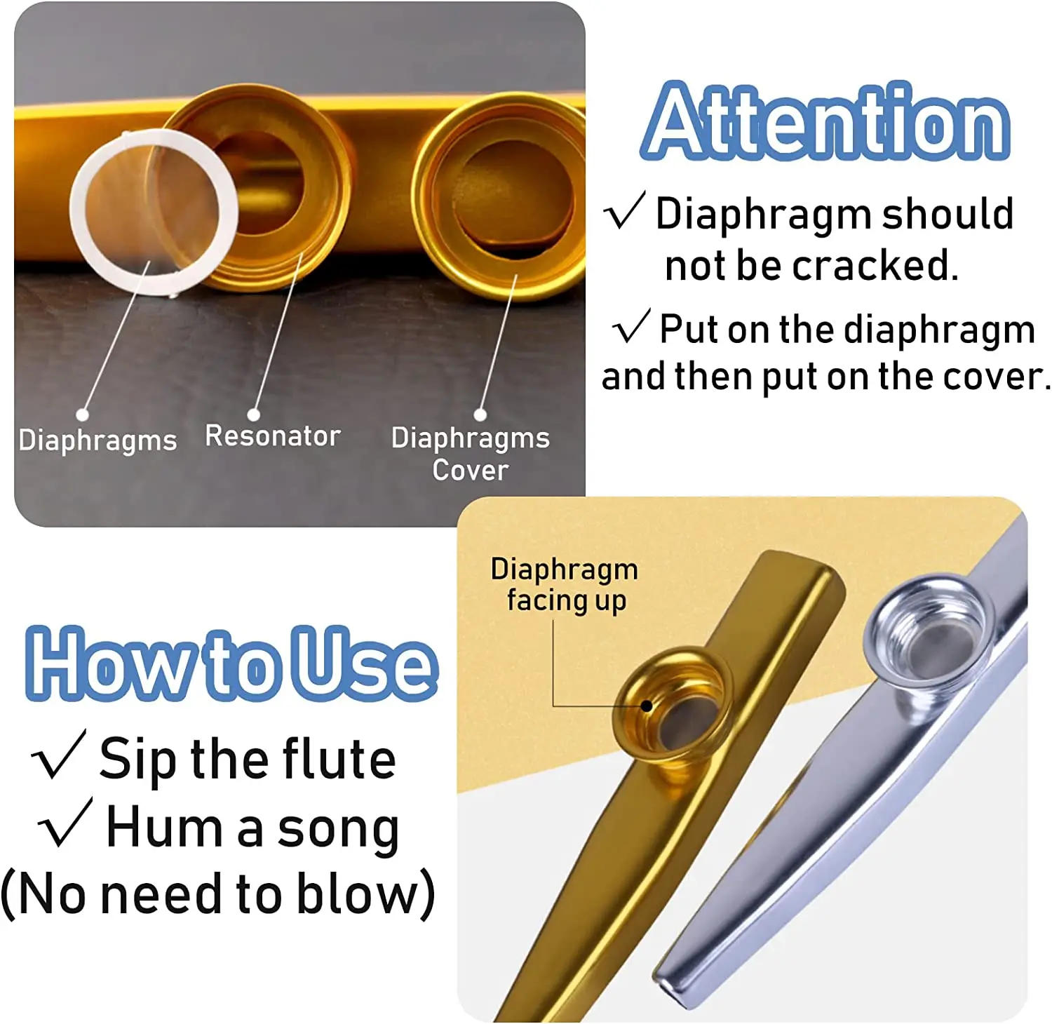 Description Picture 6 of itemMetal Kazoo Musical Instruments Flutes Diaphragm Mouth Kazoos Musical Instruments Good Companion for Guitar